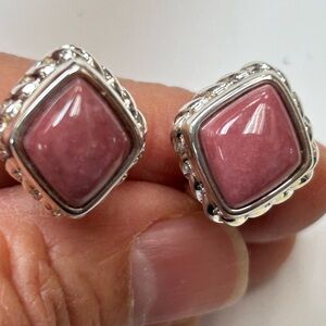 Pink and Silver Rhodonite 925 Sterling Earrings